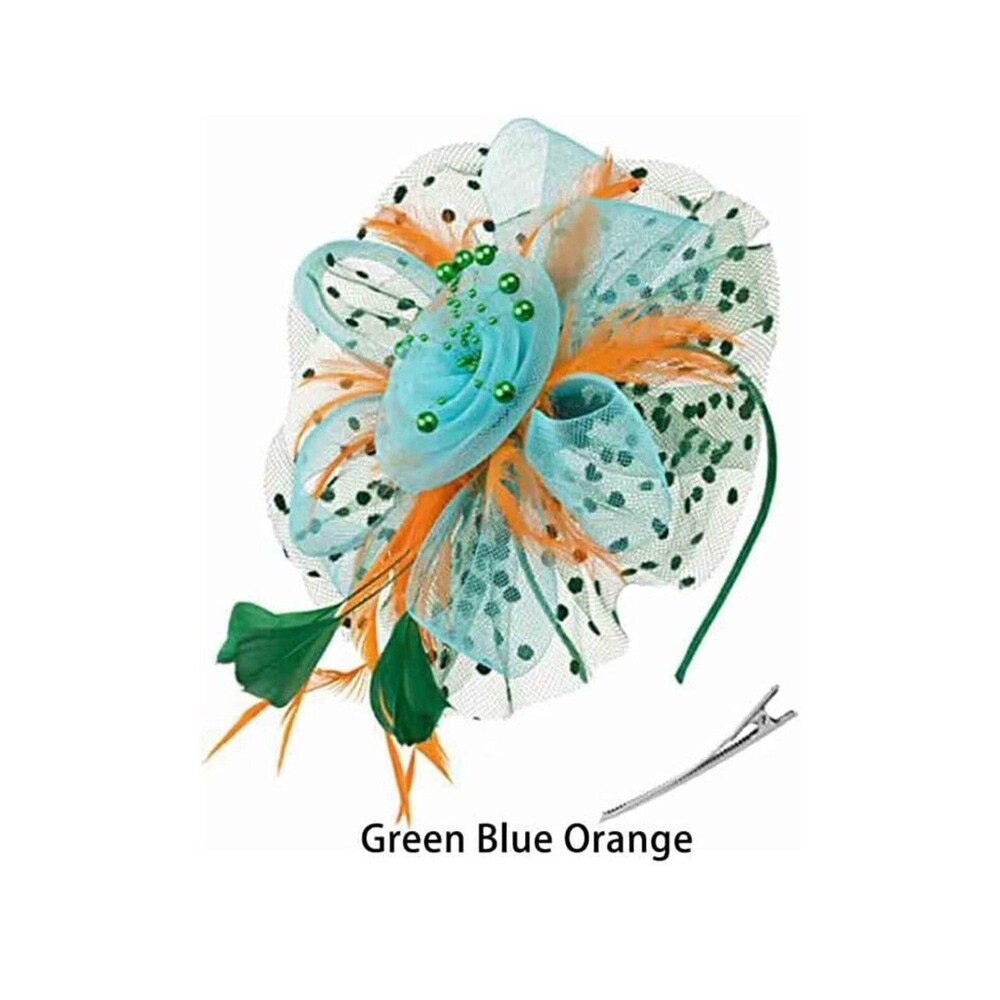 Blue/Orange/Green Feather Fascinator Hat Clip Wedding Tea Derby Cocktail Party